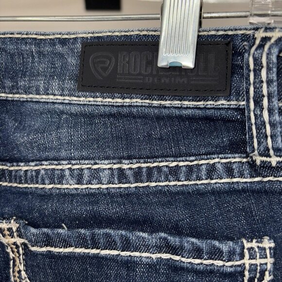 Rock & Roll Cowgirl Riding Bootcut Jeans Womens 26 x 29.5" Mid Dark Wash - Picture 8 of 11